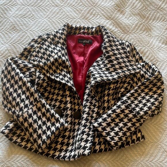 VTG Black Rivet Retro Hounds Tooth Wool Blend Jacket Black & White Large - Picture 13 of 14